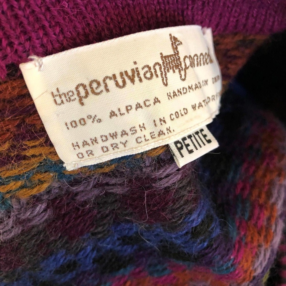 Vintage Peruvian Connection Handmade 100% Alpaca Mixed Print Cardigan Petite - Picture 6 of 10